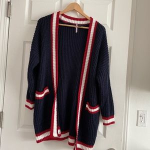 Blue and red cardigan/ sweater